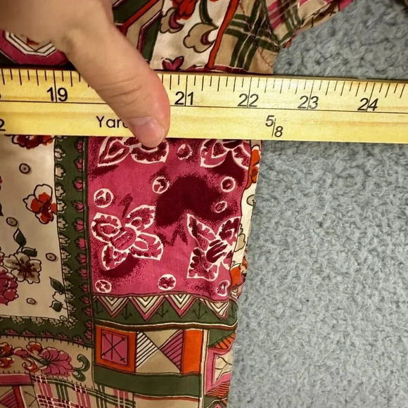 Vintage Button Up Top Womens Large‎ Silk Red Floral Patchwork Boho Indie Hippie - Picture 6 of 8